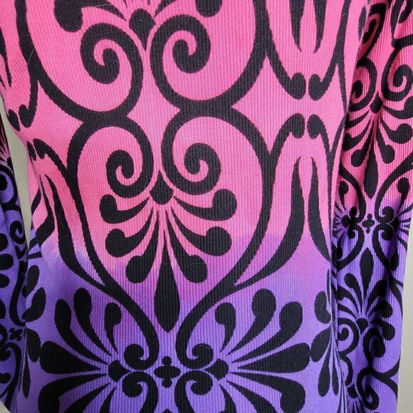 Faith Beaded Scroll Pattern Long Sleeve Knit Top Purple Pink Size Large - Picture 4 of 12